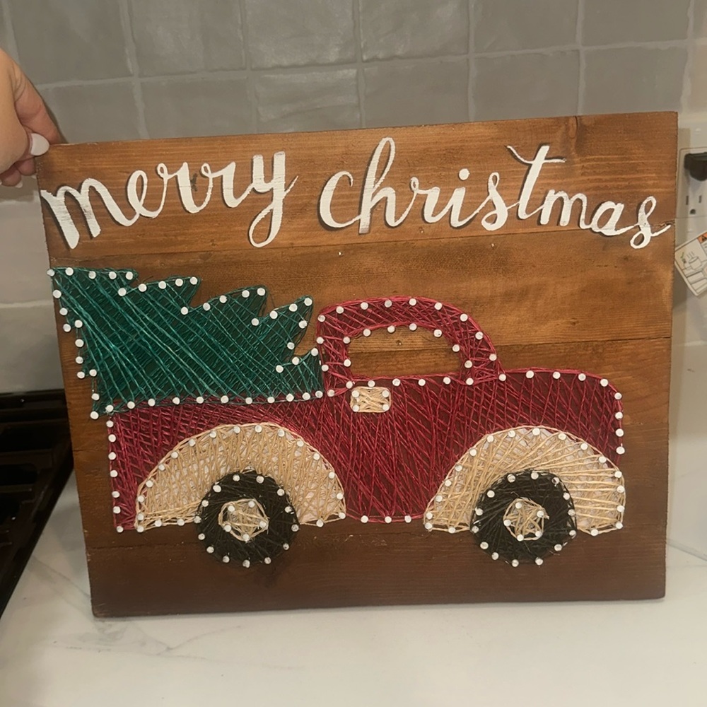 Merry Christmas red truck wall hanging decor